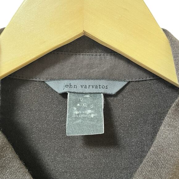 John Varvatos Mens Knit Silk Cotton Button Up Shirt Size XL Brown Quiet Luxury - Picture 7 of 8